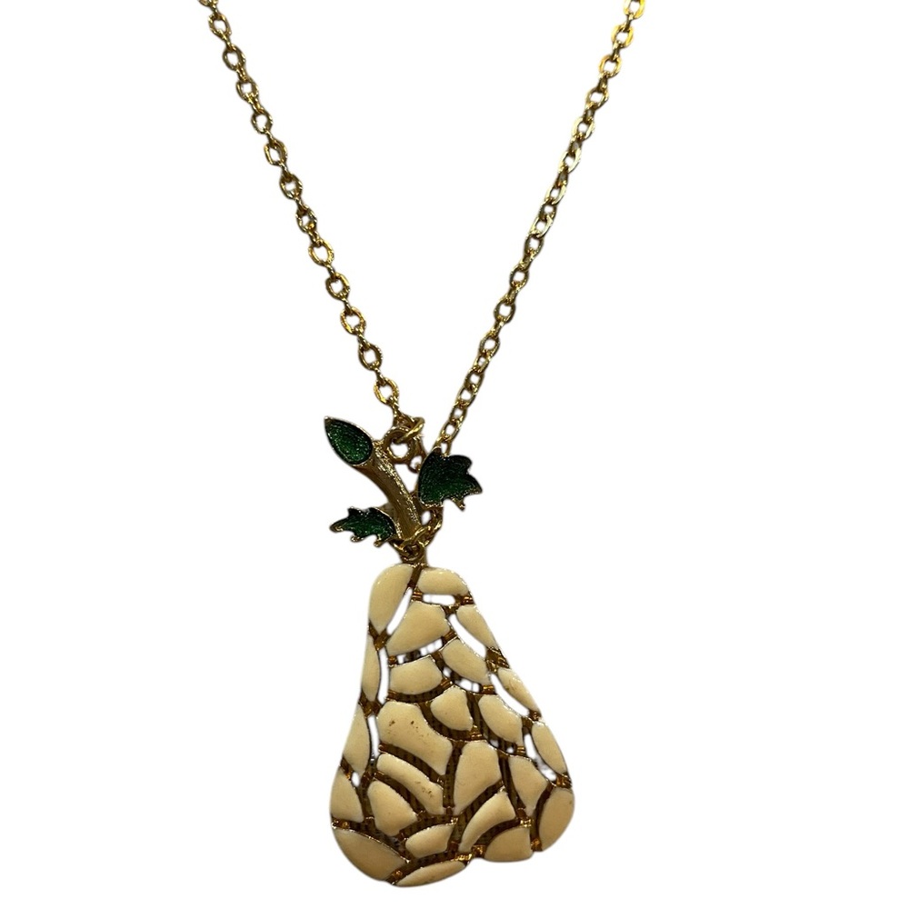 Vintage Enamel Paint Pear Pendant with Chain 16 inch